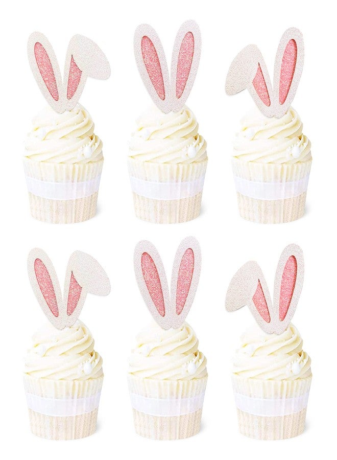 Ercadio 24 Pack Easter Bunny Ear Cupcake Toppers Glitter Rabbit Ears Cupcake Picks Easter Day Cupcake Toppers Rabbit Cake Toppers for Spring Birthday Baby Shower Party Supplies - Image 1